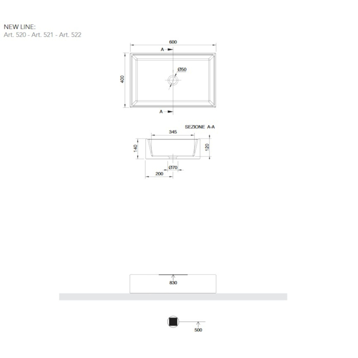 NIPTIRAS SCARABEO TEOREMA 60  60x40cm ARDESIA (BLACK MATT) 5101-401
