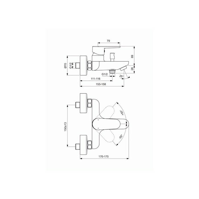 IDEAL STANDARD CERAFINE O EPITOIXI ANAMIKTIKI MPATARIA NTOuS (MONO KORMOS) BC500AA