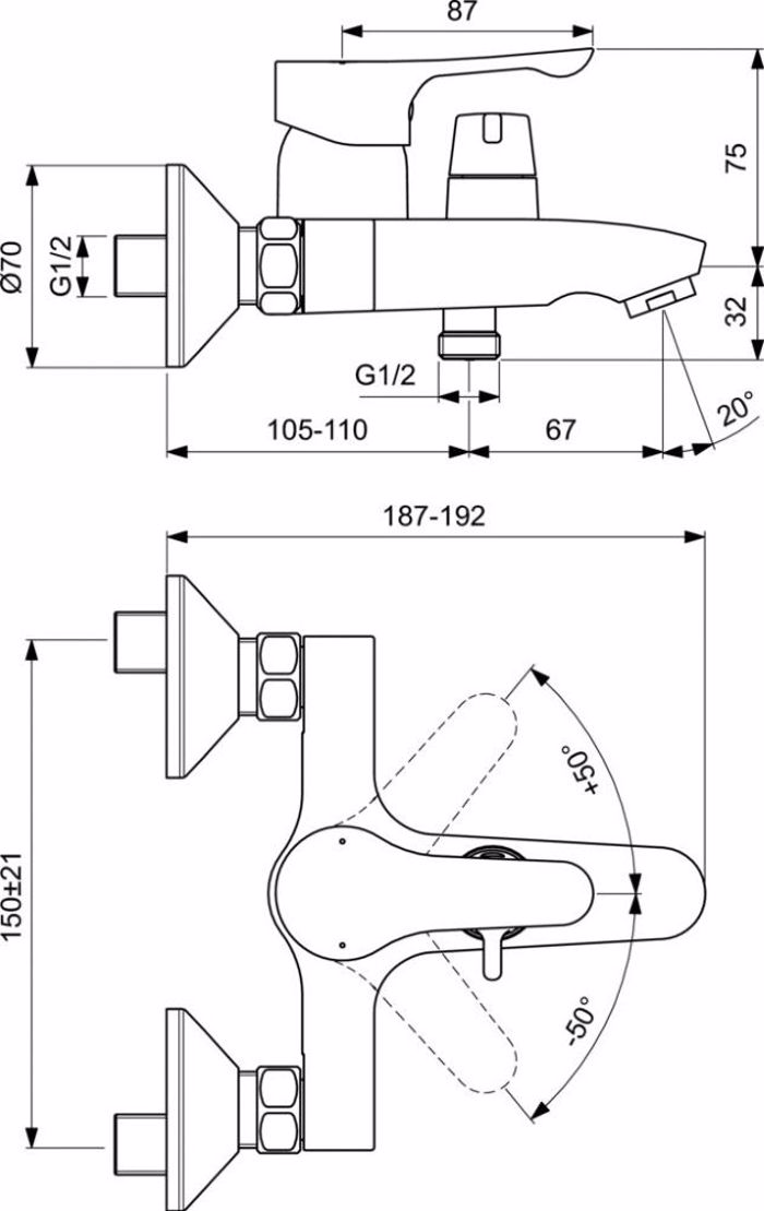 IDEAL STANDARD ALPHA MPATARIA LOuTROu ME XEIROKINITO DIANOMEA MONO KORMOS XROME BC489AA