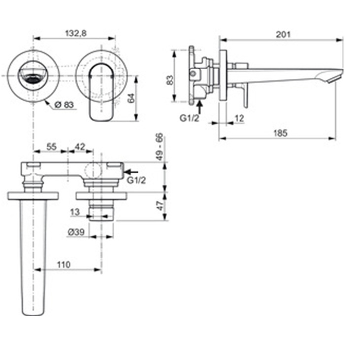 IDEAL STANDARD CONNECT AIR ENTOIXIZOMENI ANAMIKTIKI MPATARIA NIPTIROS ME ROuXOuNI 185mm A7029AA