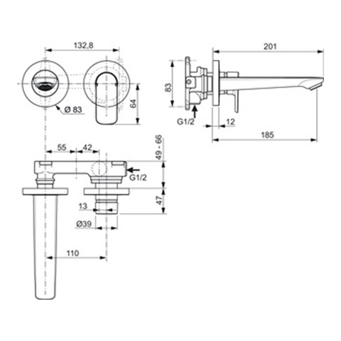 IDEAL STANDARD CONNECT AIR ENTOIXIZOMENI ANAMIKTIKI MPATARIA NIPTIROS ME ROuXOuNI 185mm A7029GN