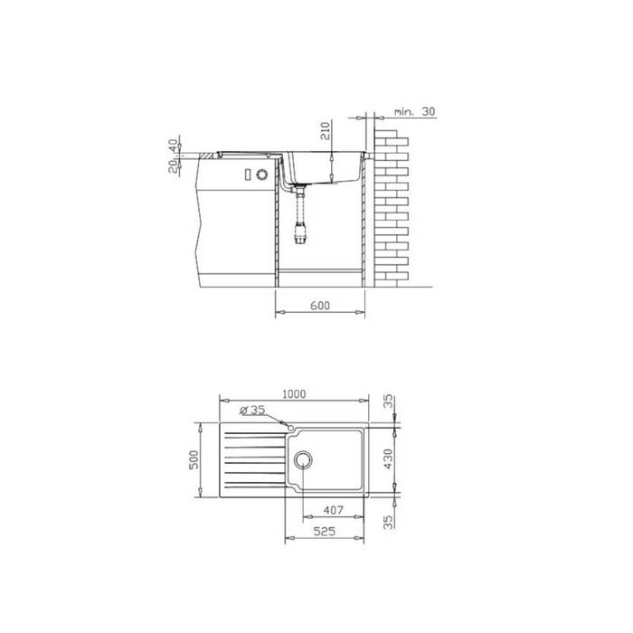 GANITENIOS NEROXuTIS KOuZINAS DURALIT 100x50ek. KS105-420 GRAPHITE ENThETOS