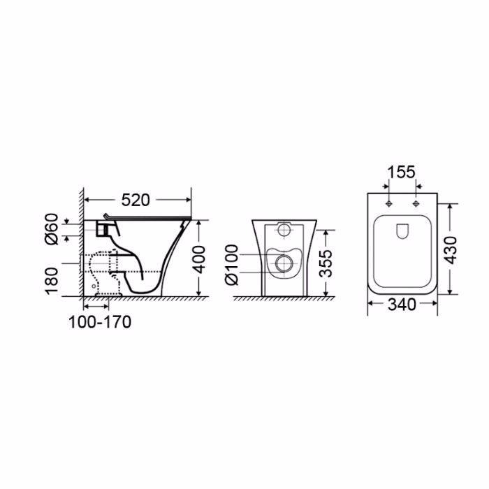 LEKANI BIANCO CERAMICA DELIA DL 130 RIMLESS uP BACK TO WALL 52CM DL13000SC-300