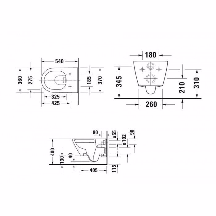 LEKANI DURAVIT D-NEO 54 cm  RIMLESS LEuKO GALISTERO SET 55770900A1