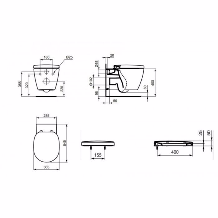 IDEAL STANDARD CONNECT LEKANI KREMASTI E047901 & KAThISMA SOFT CLOSING E712701 PLIRES SET