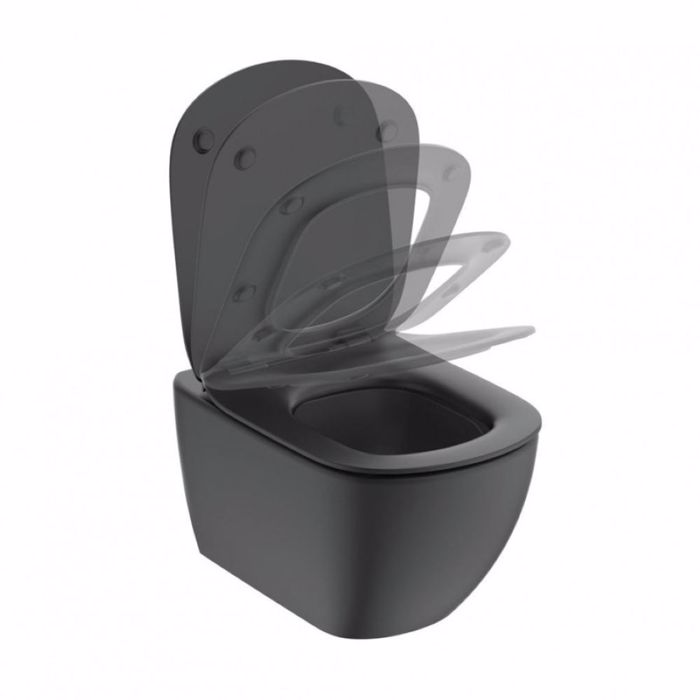 IDEAL STANDARD TESI SILK LEKANI KREMASTI T0079V3 & KAThISMA SOFT CLOSING T3527V3 SILK BLACK PLIRES SET