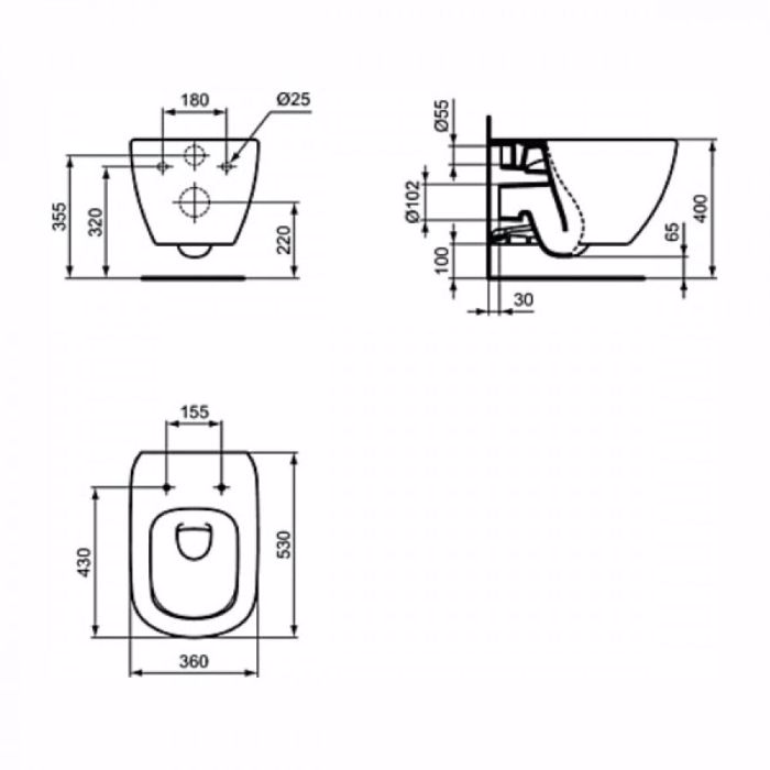 IDEAL STANDARD TESI SILK LEKANI KREMASTI T0079V3 & KAThISMA SOFT CLOSING T3527V3 SILK BLACK PLIRES SET