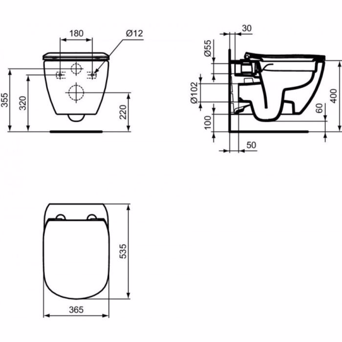 IDEAL STANDARD TESI LEKANI RIMLESS KREMASTI T493201 & KAThISMA SOFT CLOSING T552401 PLIRES SET