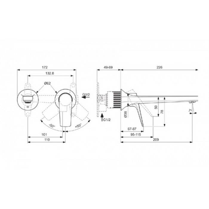 IDEAL STANDARD LA DOLCE VITA ENTOIXOZOMENI MPATARIA NIPTIRA ME ROuXOuNI 210mm XROME BD957AA