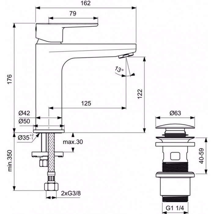 IDEAL STANDARD CERAFINE O MPATARIA NIPTIRA ME CLICK-CLACK BALBIDA ROSE BD131RO
