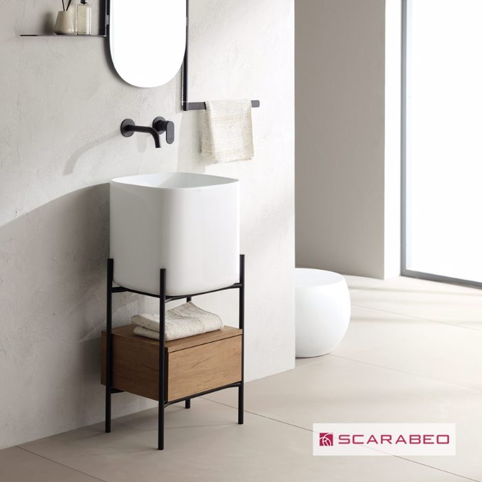 SCARABEO EPIPLO MPANIOu LAILA S 45/Hi-BOX 44x43x90cm BLACK MATT ME SuRTARI KAI NIPTIRA MOON WHITE 27011-NROP89