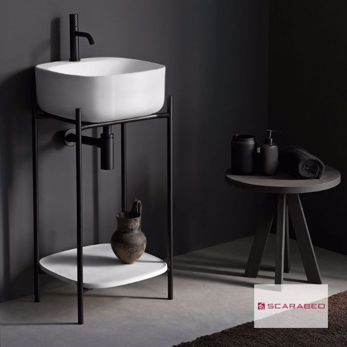 SCARABEO EPIPLO MPANIOu LAILA T 45/SHELF 44x43x90cm BLACK MATT ME RAFI KAI NIPTIRA MOON 5501 WHITE 270209-NROP300