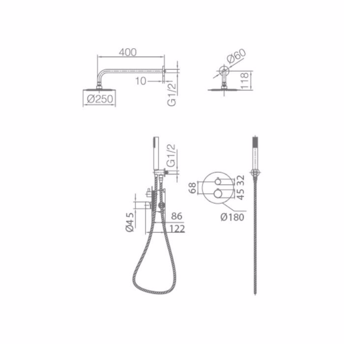 IMEX GENOVA ThERMOSTATIKO SET ENTOIXISMOu LOuTROu ME BRAXIONA TOIXOu BLACK GUN METAL GTG053/BGM