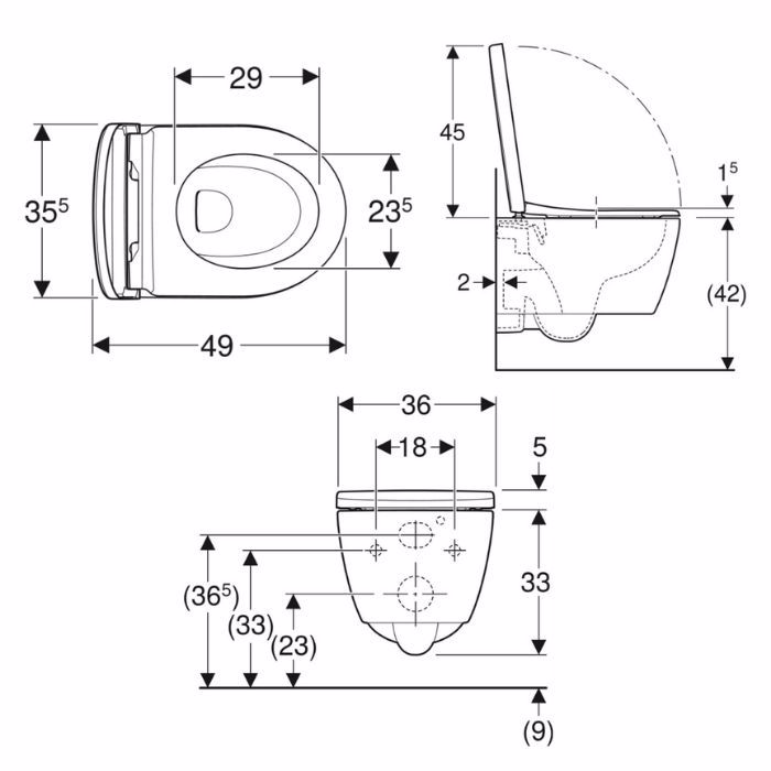LEKANI GEBERIT iCON 49 CM RIMFREE  SET LEuKO GALISTERO 502.381.00.1