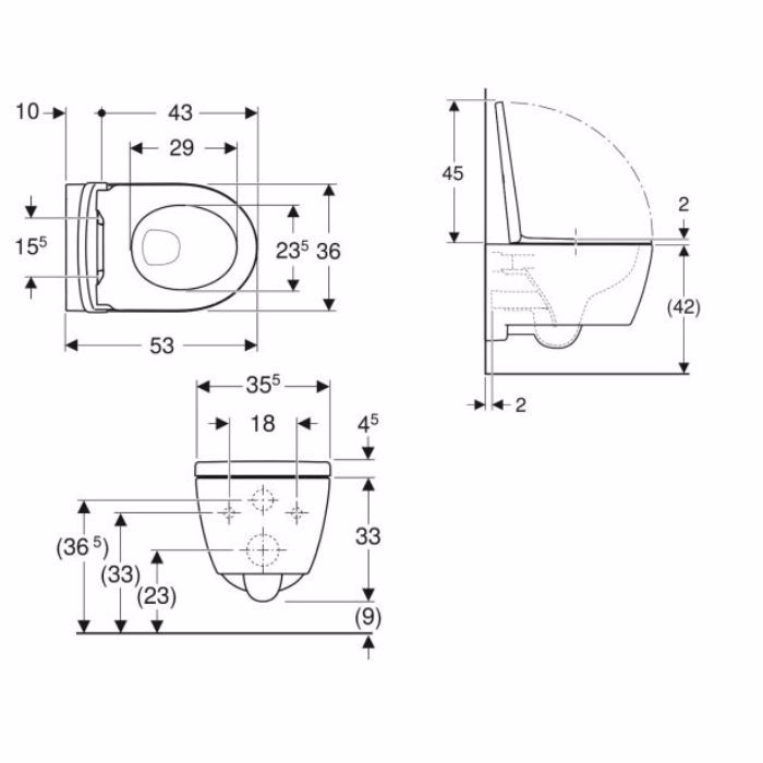 LEKANI GEBERIT iCON 54 CM RIMFREE  SET LEuKO GALISTERO 501.664.00.1